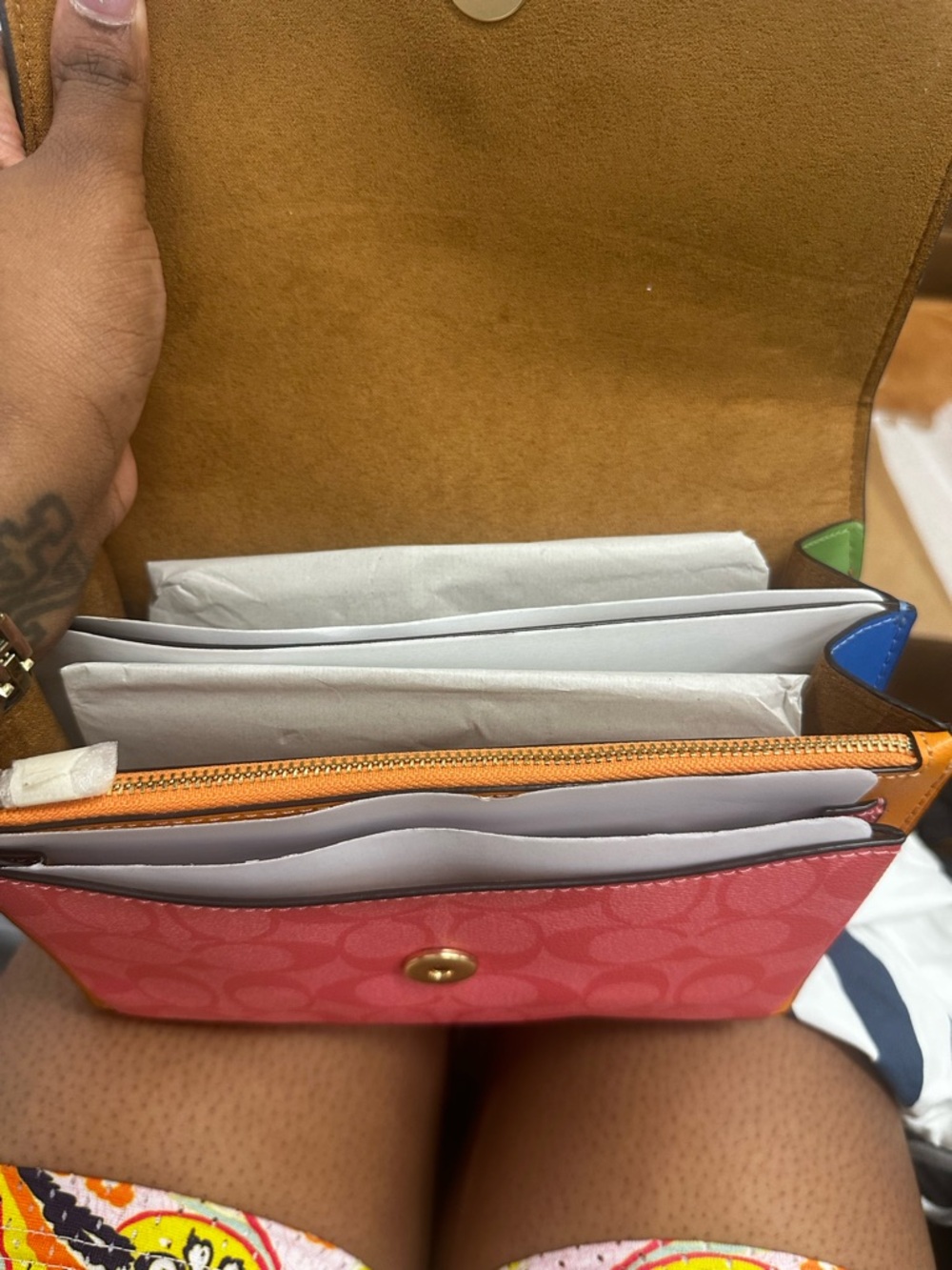 COACH Colorblock Signature Leather Satchel in Red, Pink & Orange - Picture 5 of 6